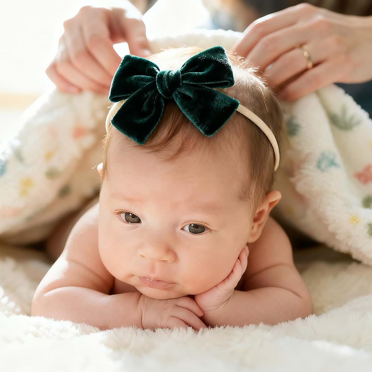 Velvet Bow Nylon Band Headband Set for Newborn Infant Girl