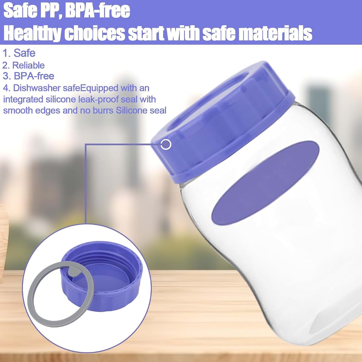 Purple 4-Piece Baby Bottle Cap Set for Travel & Storage Lids