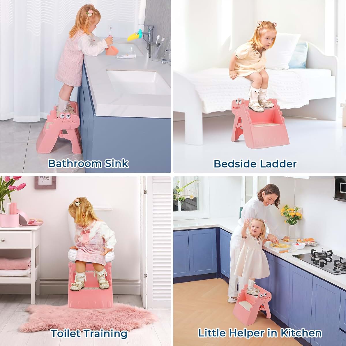 Onasti Foldable Dinosaur Toddler Step Stool for Bathroom and Kitchen Use