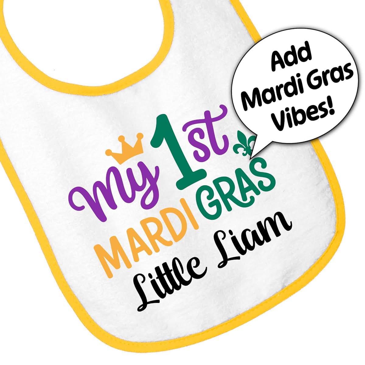 Smiling Jindo Personalized My First Mardi Gras Baby Bib (photo 4)