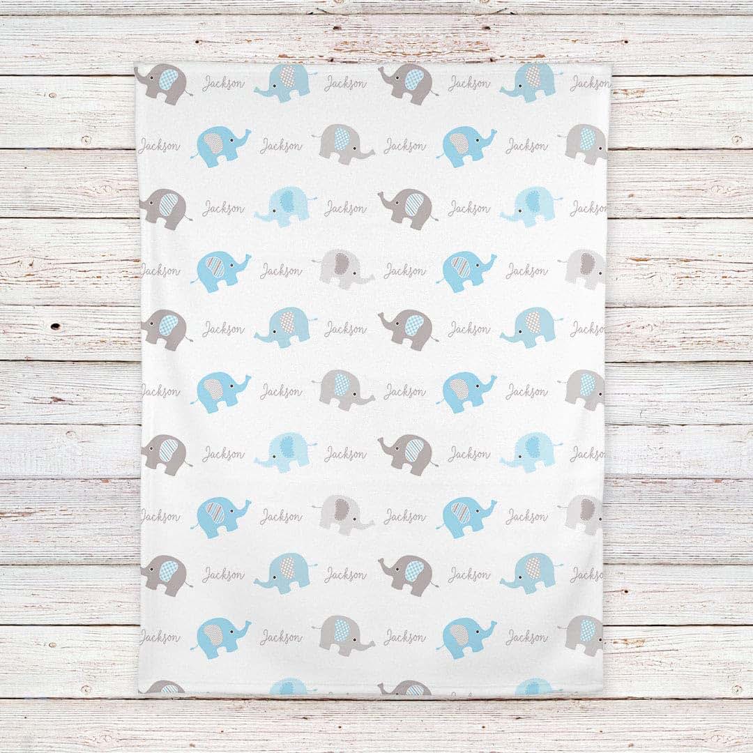 Lovable Gift Co Personalized Elephant Fleece Baby Boys Blanket, White/Blue (photo 4)