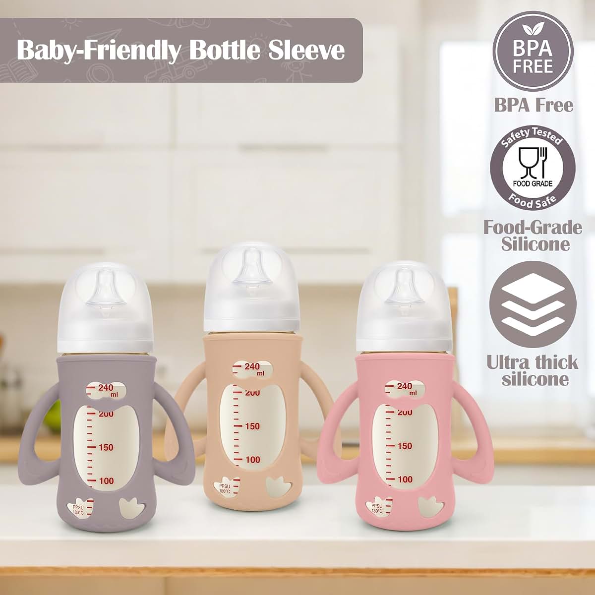 Silicone Bottle Sleeves for Pigeon 8.1 oz Baby Bottles - Protective Handles