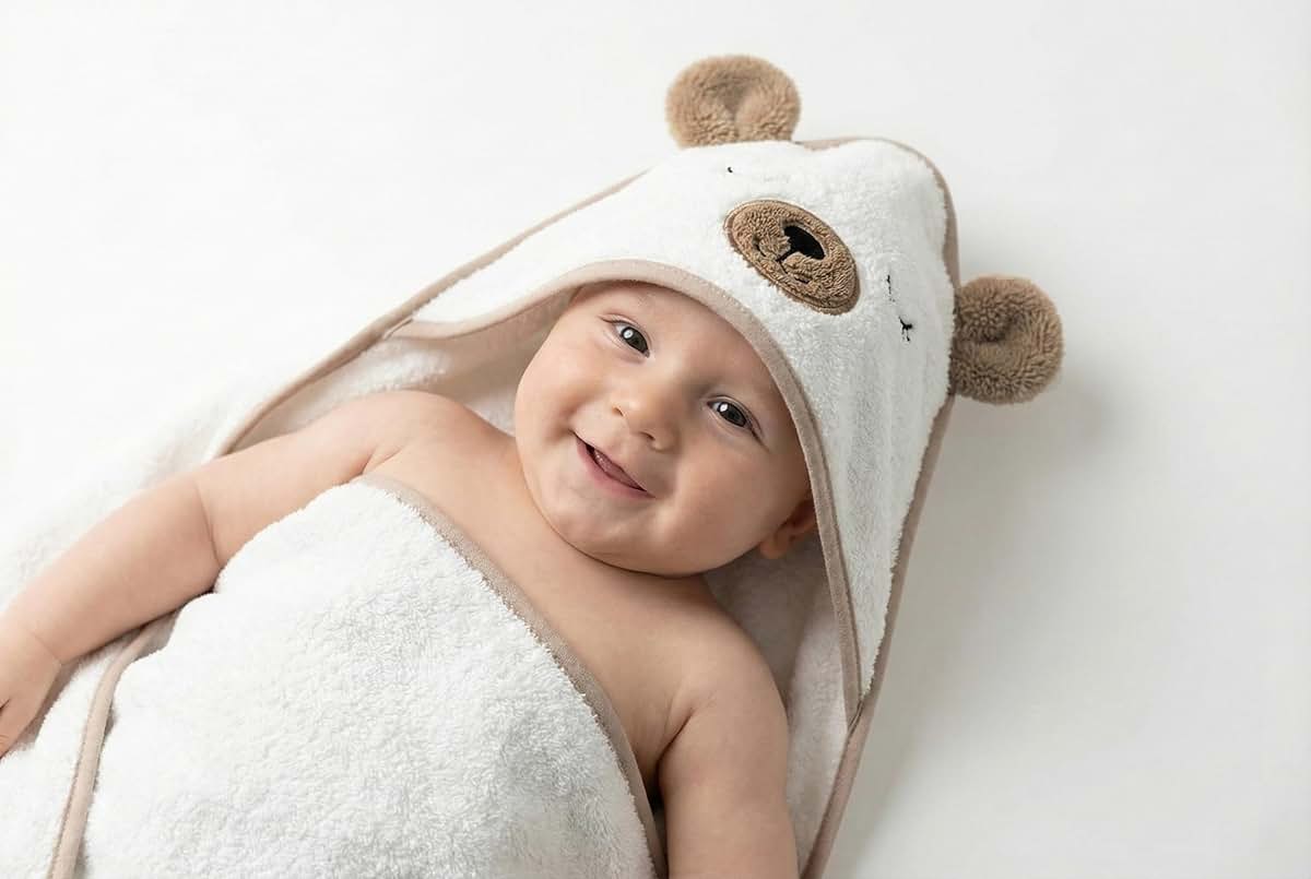 Midnight Warm Organic Baby Hooded Bath Towel 30x30 Inch - Bear (photo 4)
