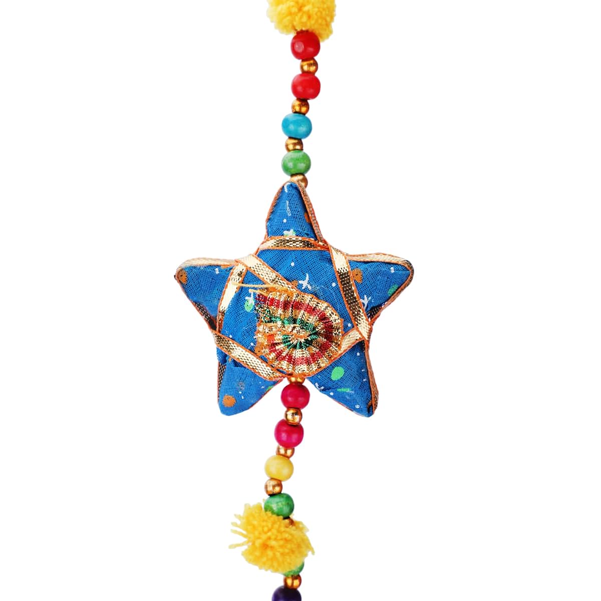 Crafts of India Handmade Moon and Stars Garland - 85 cm Beaded Wall Hanging with Bells