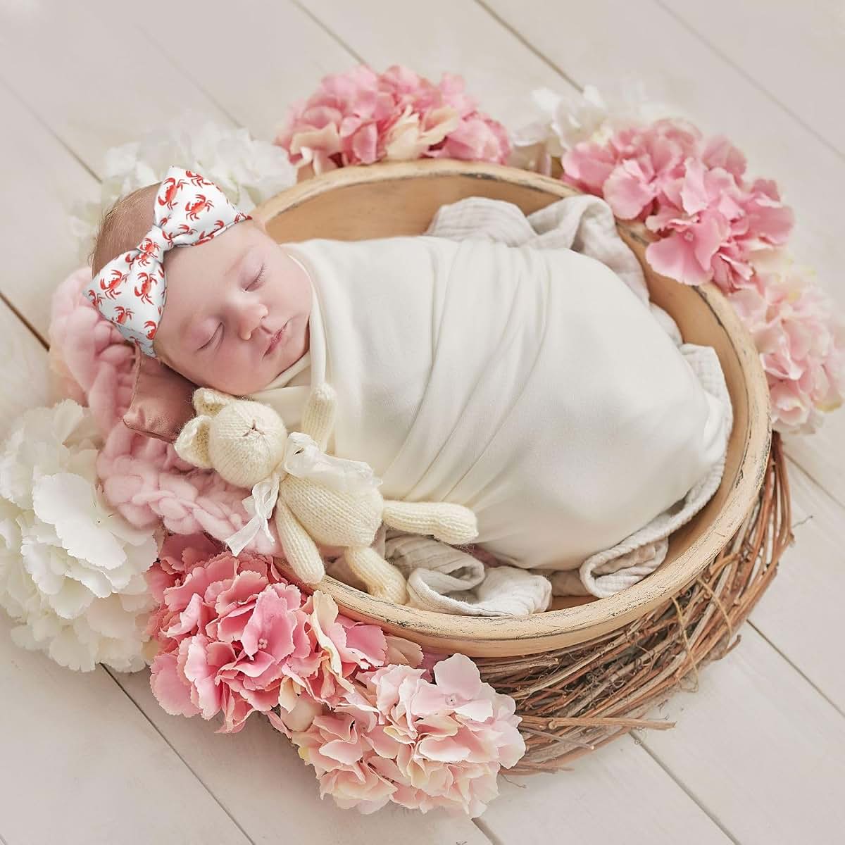 Cute Crab Red Print Bow Headbands for Baby Girls