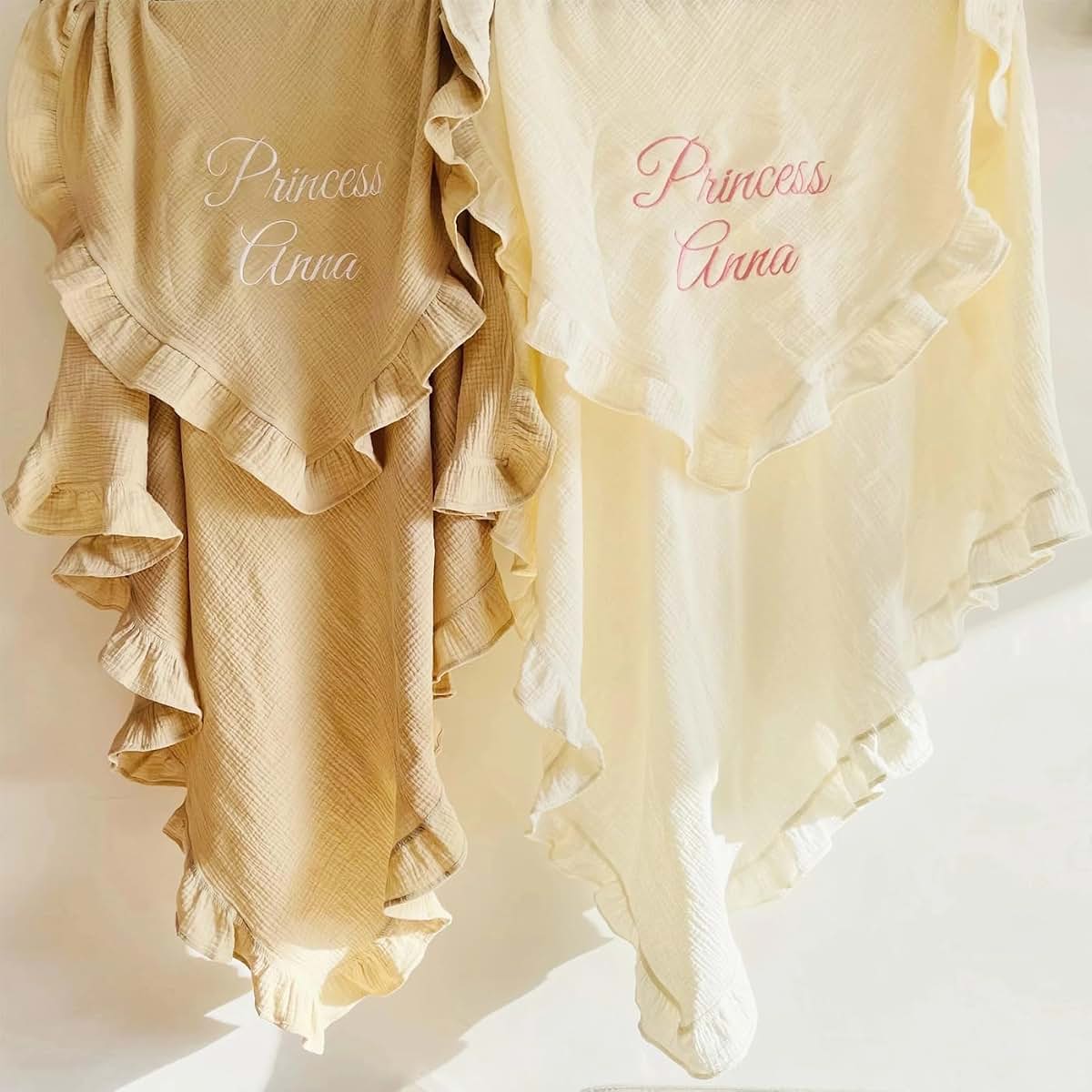 ZoikoM Ruffle Blanket Customize Baby Name Baby Blanket Personalized Baby Comforter Cotton Infant Blanket Swaddle Bath