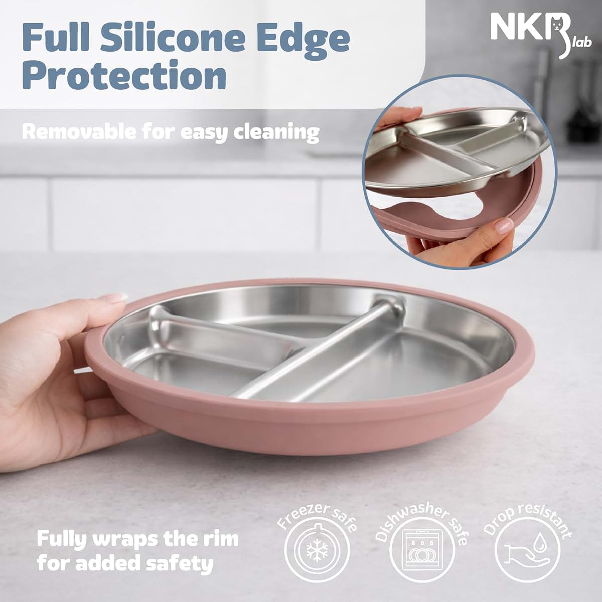 NKR lab Stainless Steel Baby Plates with Suction, 4-Pack Divided Set (photo 4)