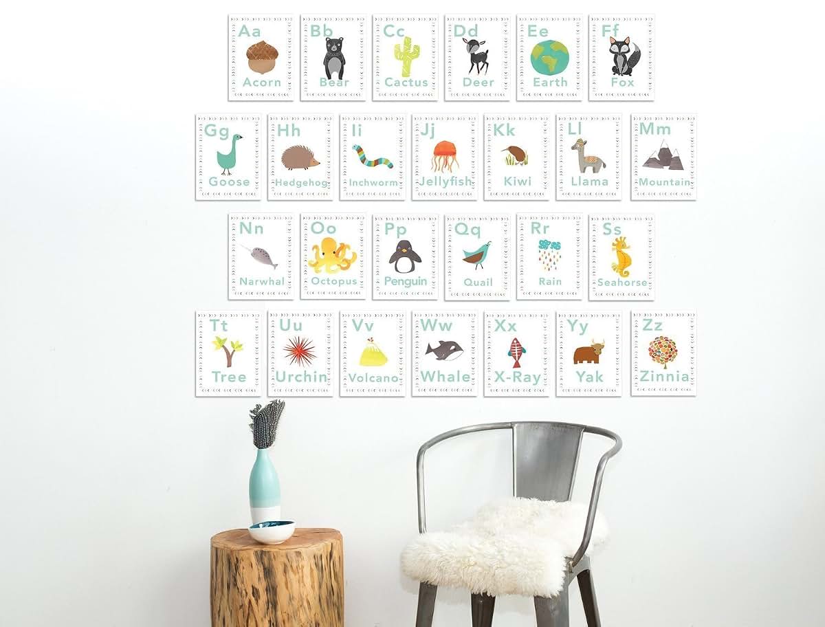 Children Inspire Design English Alphabet 08x10 Wall Cards, Nature Themed Nursery Decor