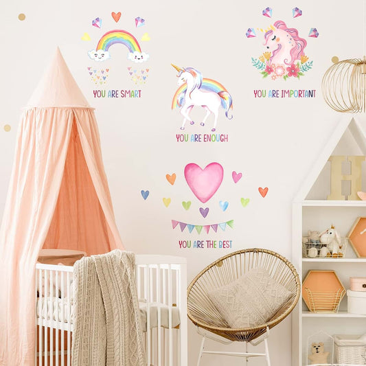 BabyOneStop Epakh 9 Piece Unicorn Wall Decals For Nursery Decor