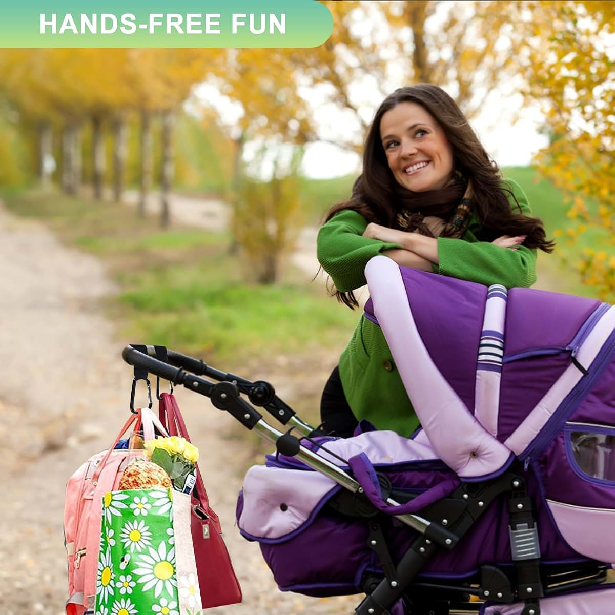 Aguwontior Stroller Hooks For Bags, 2 Pack Adjustable Carabiner Clips