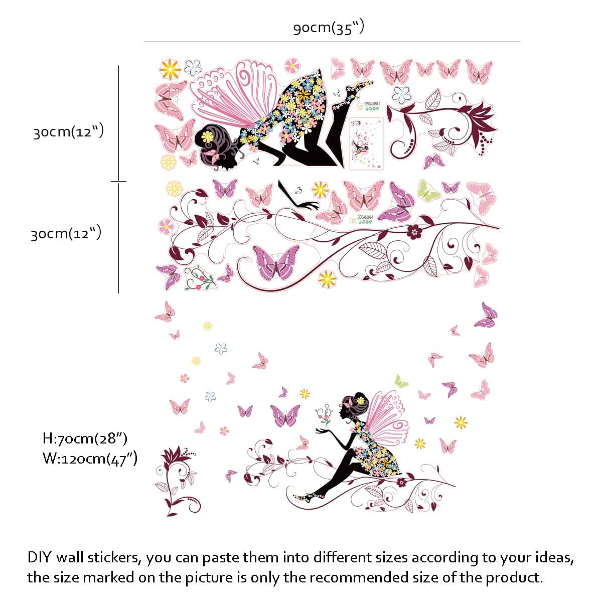 Decalplanet Pink Butterfly Fairy Flower Wall Decals