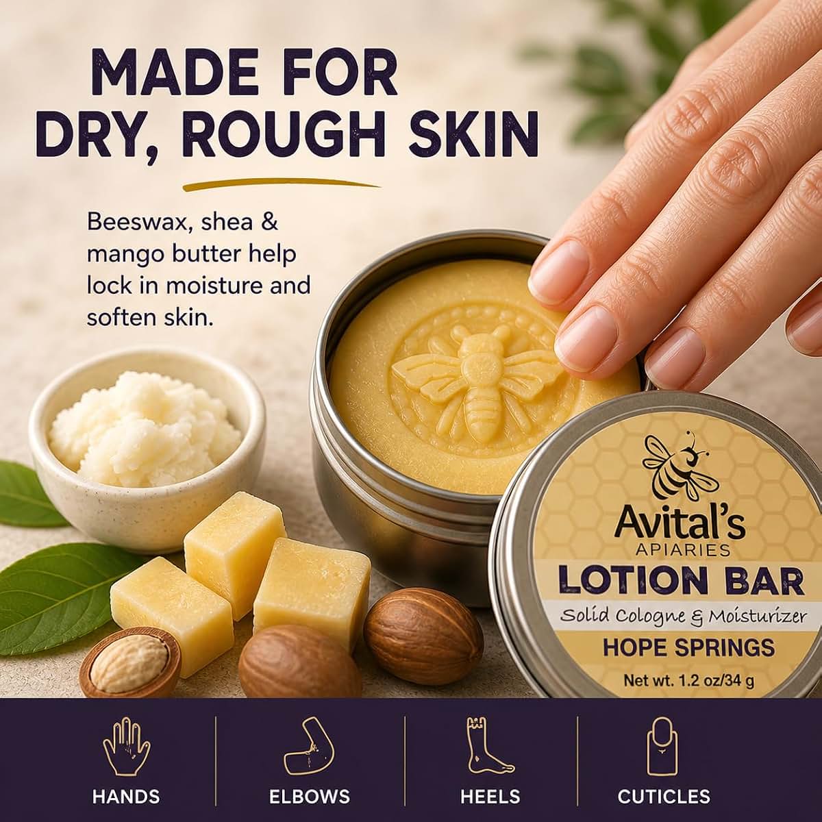 Avital's Apiaries Solid Lotion Bar In Tin - Hope Springs (photo 4)