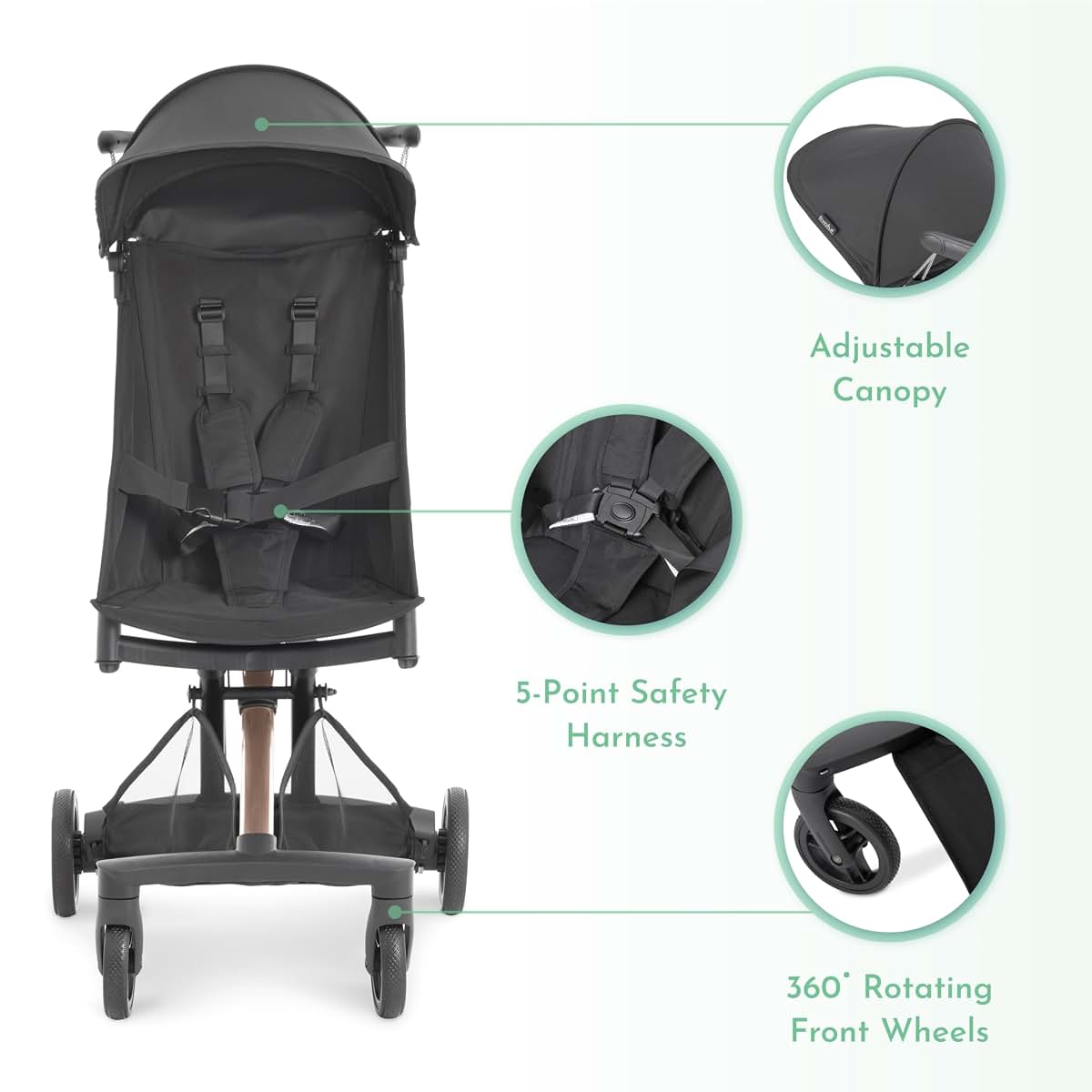 Evolur Roamer Ultra Lightweight Stroller, Compact One-Hand Self-Standing Fold Travel Stroller with 5-Point Safety (photo 4)