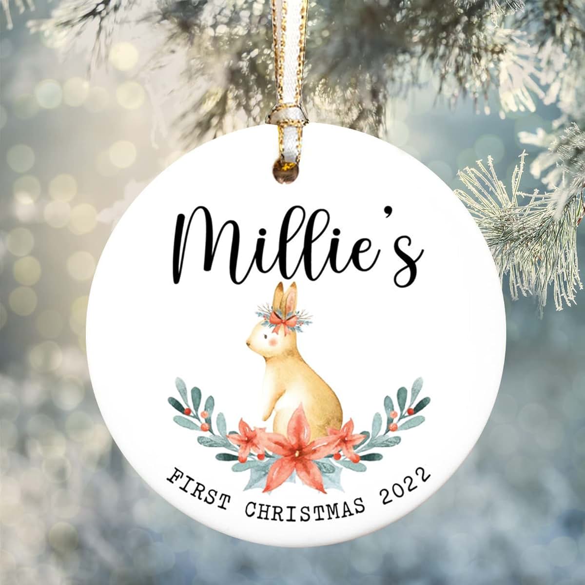CHOPIE Baby's First Christmas Personalized Bunny Ornament for Baby Girl - Baby 1st Christmas Ornament 2022 - Rabbit