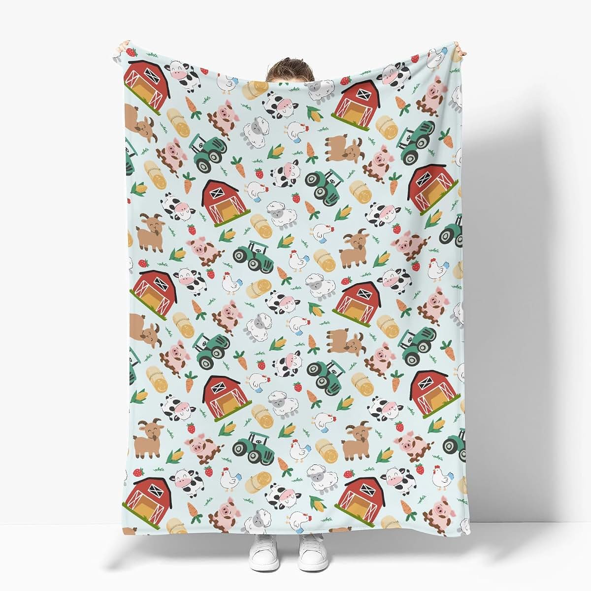 Colorful Farm Animals Flannel Swaddle Receiving Blanket for Infants