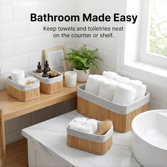 Deosur 4-Piece Bamboo Storage Basket Set With Washable Liners