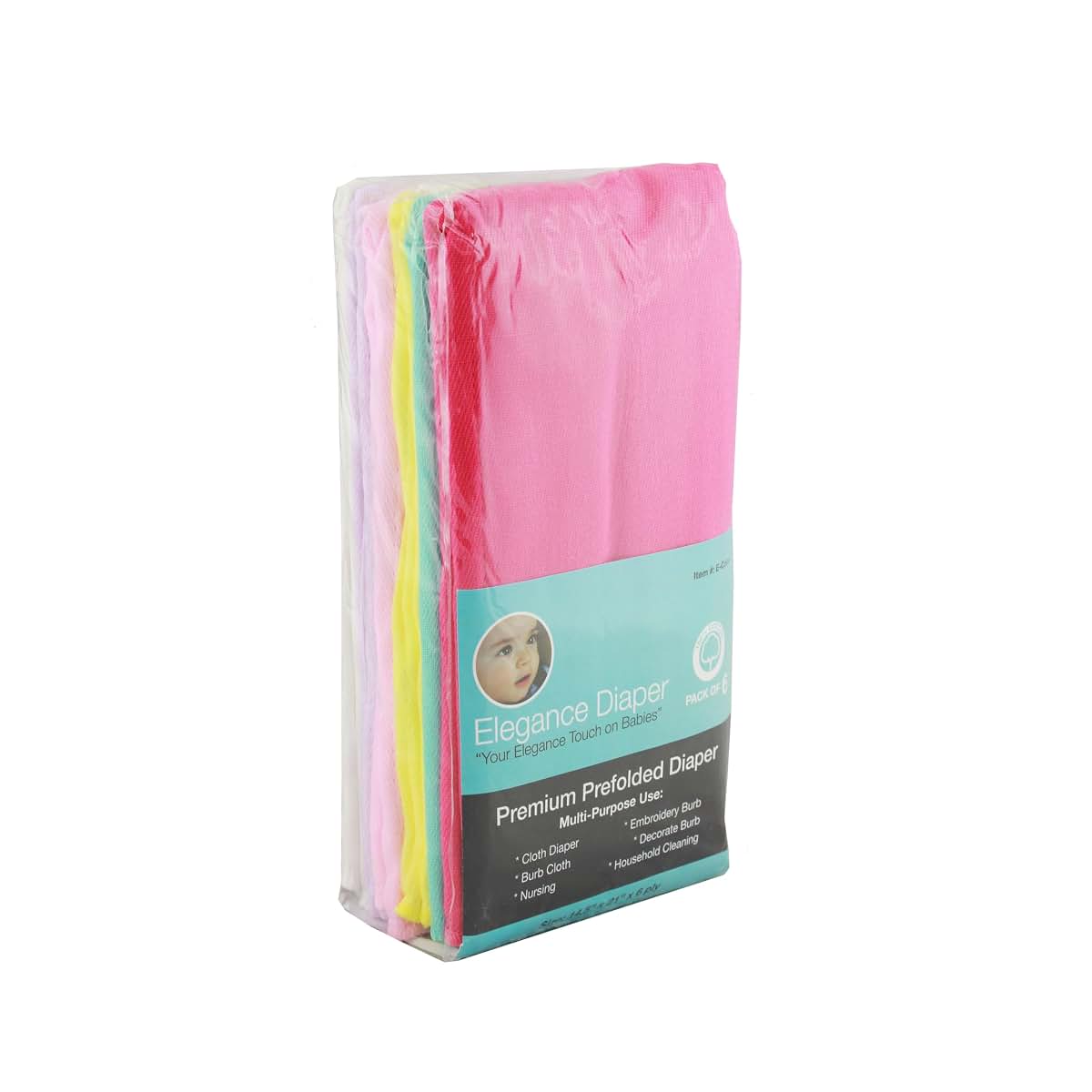 Elegance Diaper Prefold Cloth Diapers, 6-Pack Girl Assorted Colors