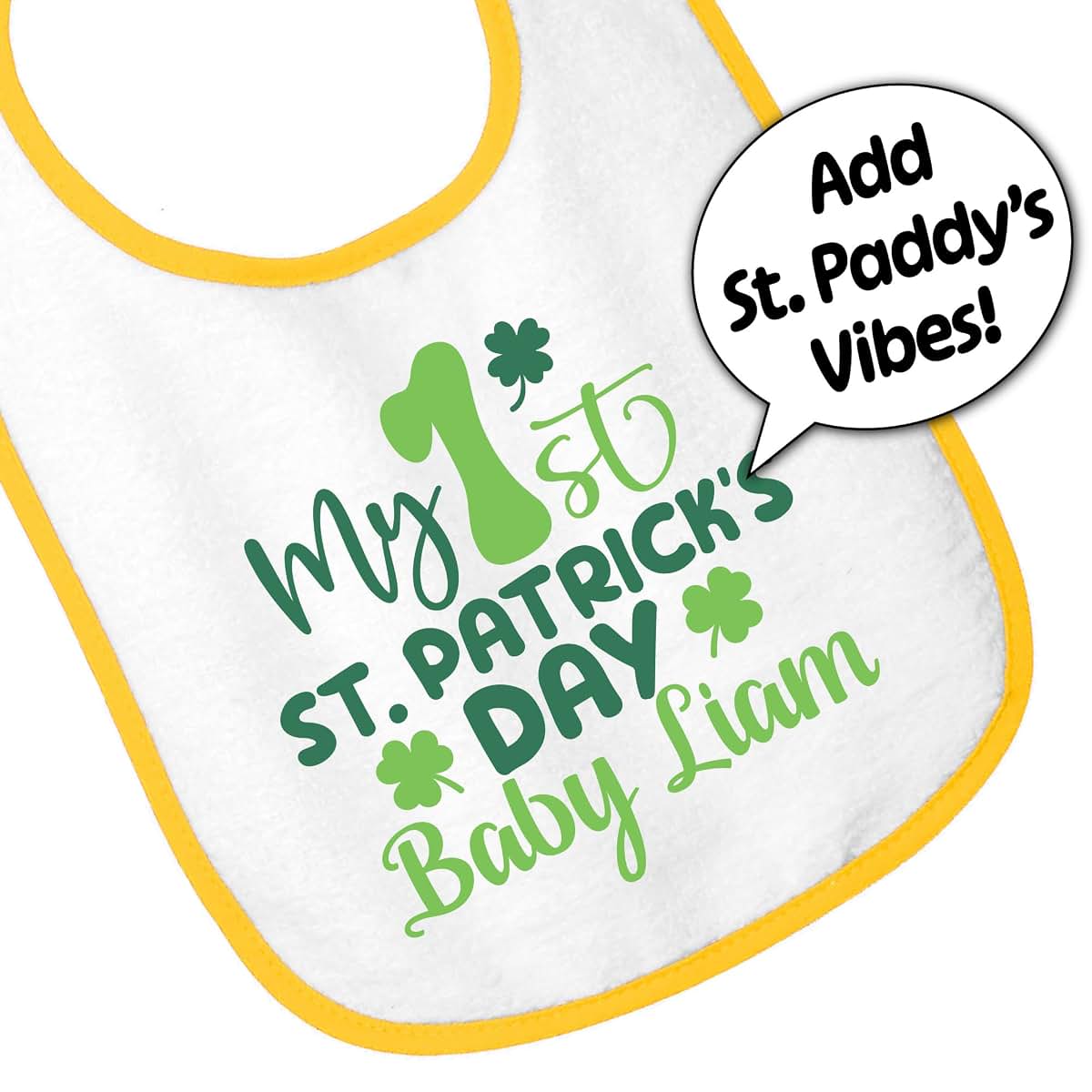 Smiling Jindo Personalized My 1st St. Patrick’s Day Baby Bib with Name – Custom First St Paddy’s Gift, Soft Cotton Terry (photo 4)