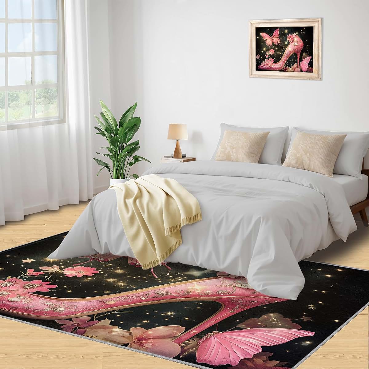 Hygiuid Pink Floral Butterfly 4x5 Foot Area Rug