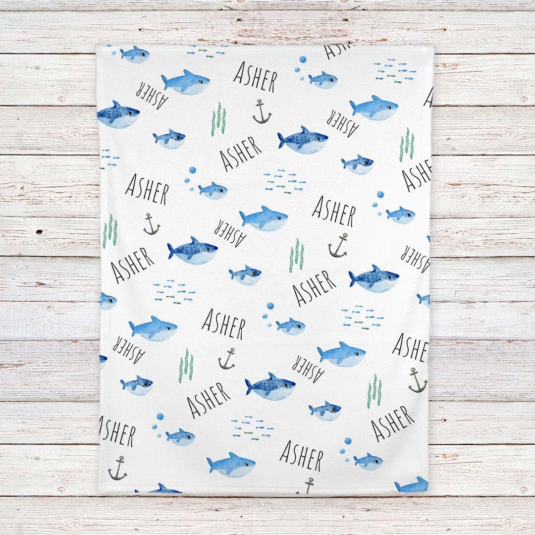 Lovable Gift Co Baby Sharks Personalized Baby Receiving Swaddle Blanket (photo 4)