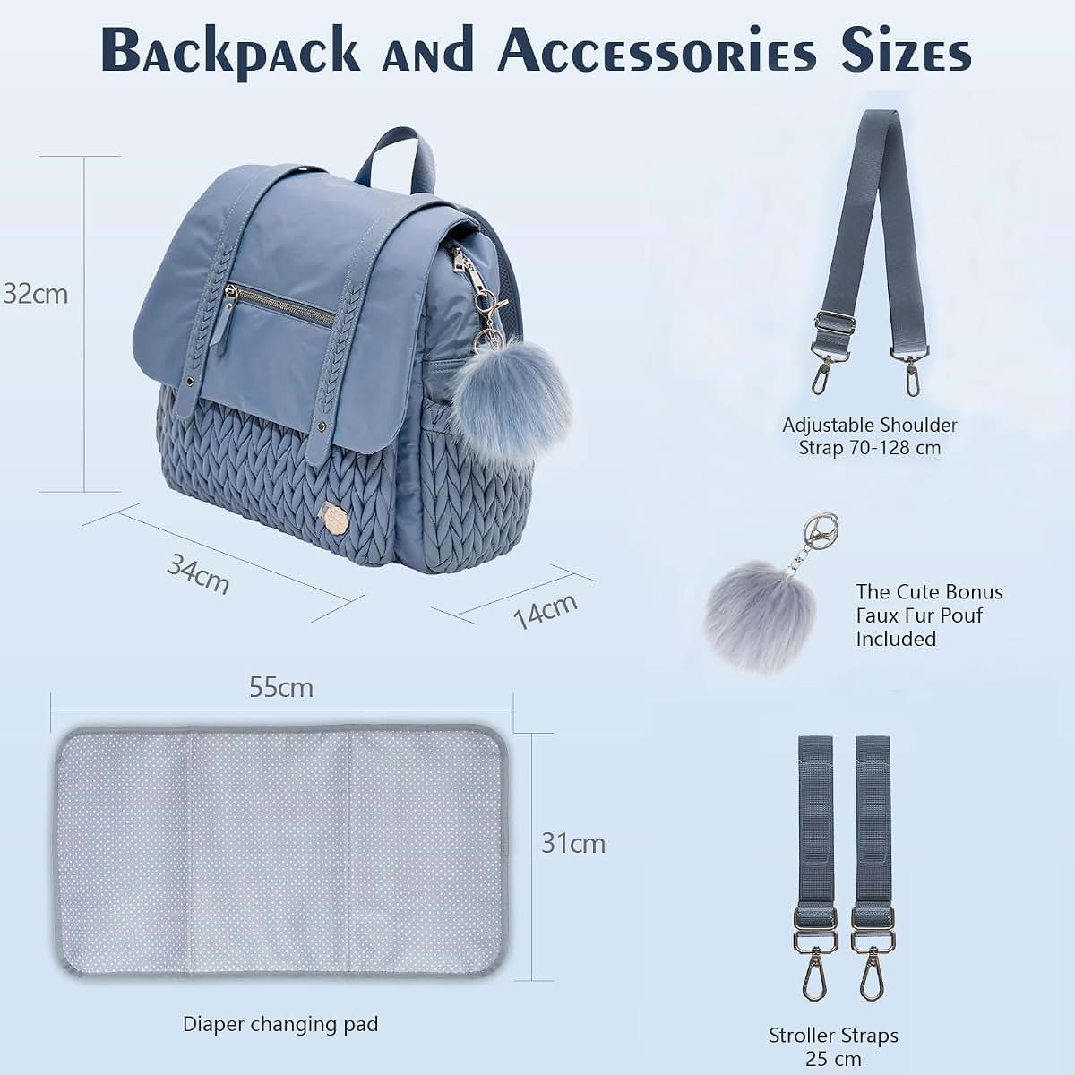 Sewboo Diaper Bag Backpack With Changing Pad In Ash Blue (photo 4)