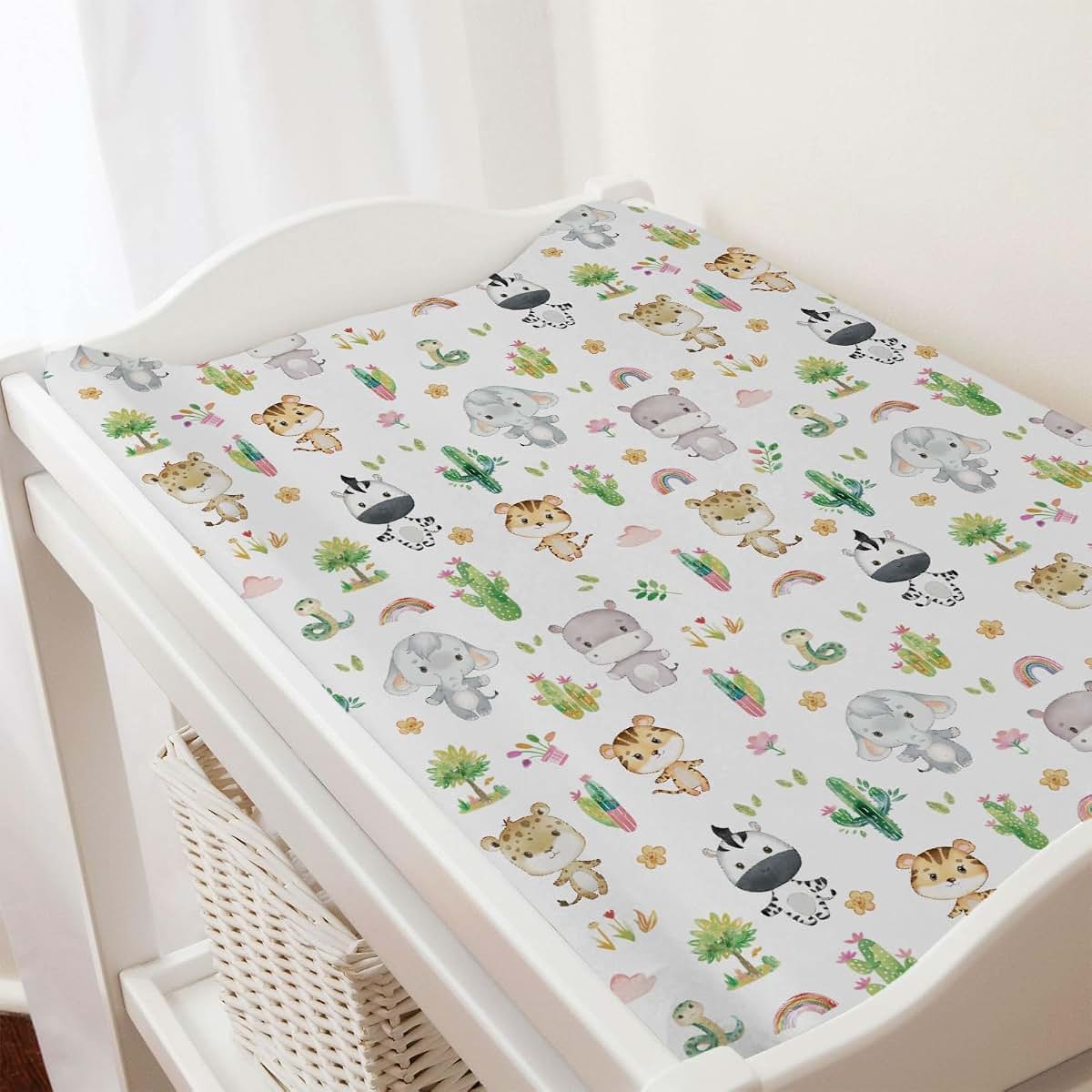 BabyOneStop African Safari Animals Changing Pad Cover for Standard 32x16 Inch Pads