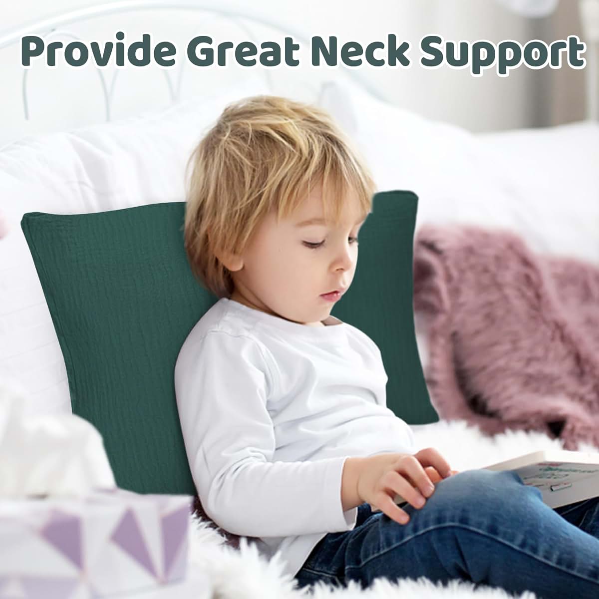 Toddler Pillow with Muslin Cotton Case for Sleep and Travel
