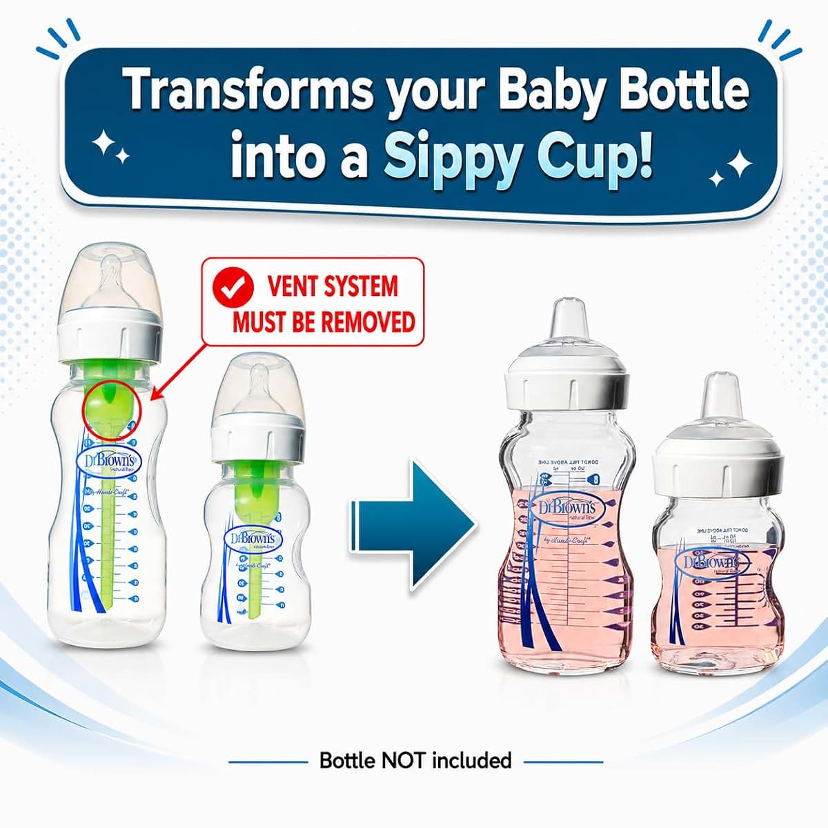 BelBeyo Sippy Spout Nipples for Dr. Brown's Wide-Neck Baby Bottles 4+Months