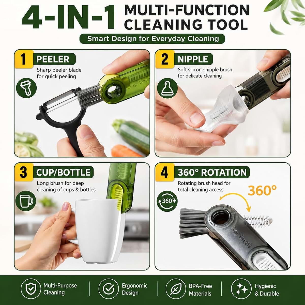 3-in-1 Multi-Function Detail Cleaning Brush for Bottles, Keyboards & Gaps