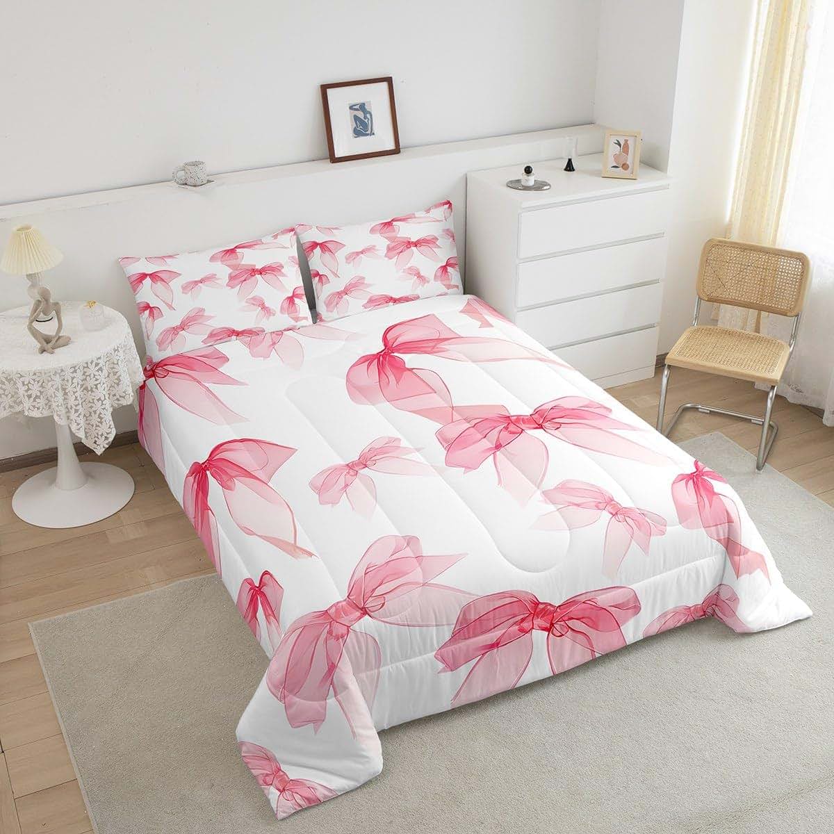 Feelyou Kids Elegant Bowknot Comforter Set for Toddler | Digital Print Bedding Decor