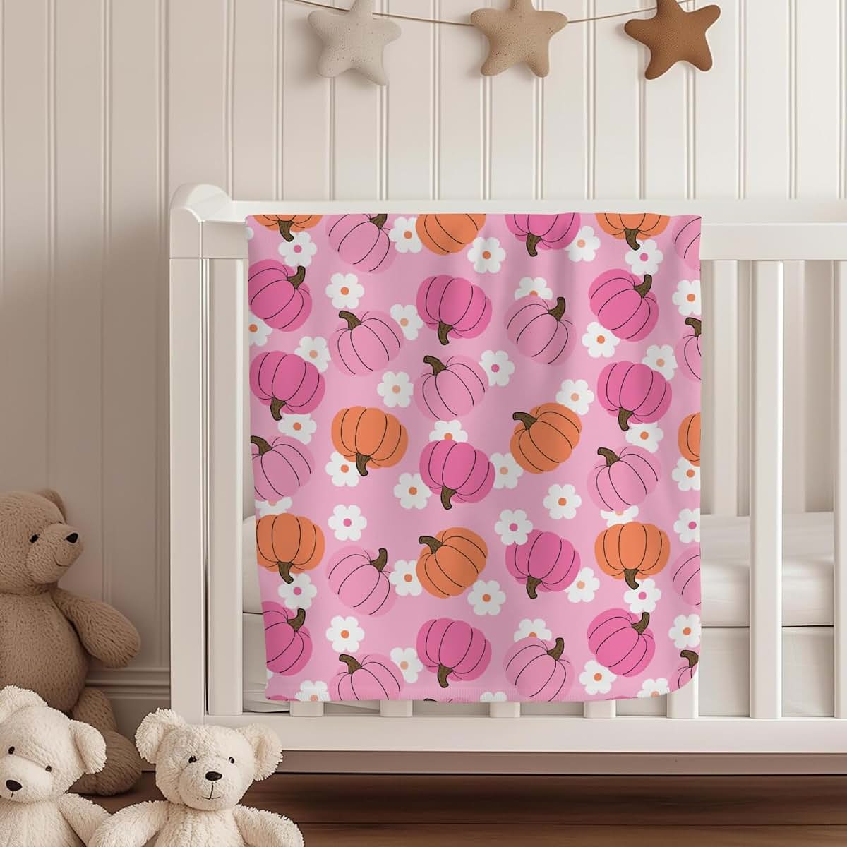Cstdyfrv Autumn Pumpkin Boho Floral Flannel Baby Blanket (photo 4)