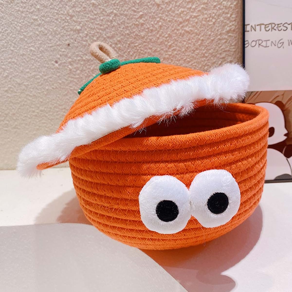 Lafande Halloween Woven Pumpkin Basket With Lid