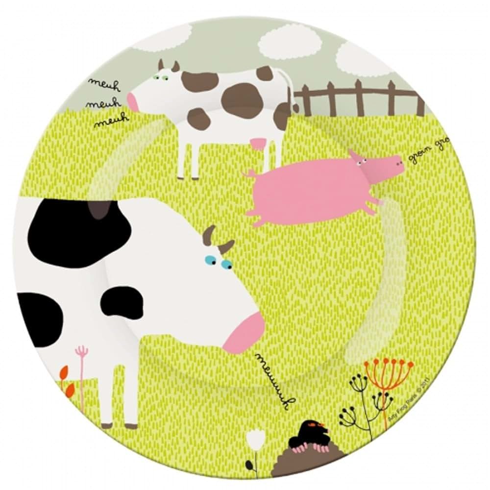 Petit Jour Paris Arty Frog 8 Inch Cow Melamine Kids Plate