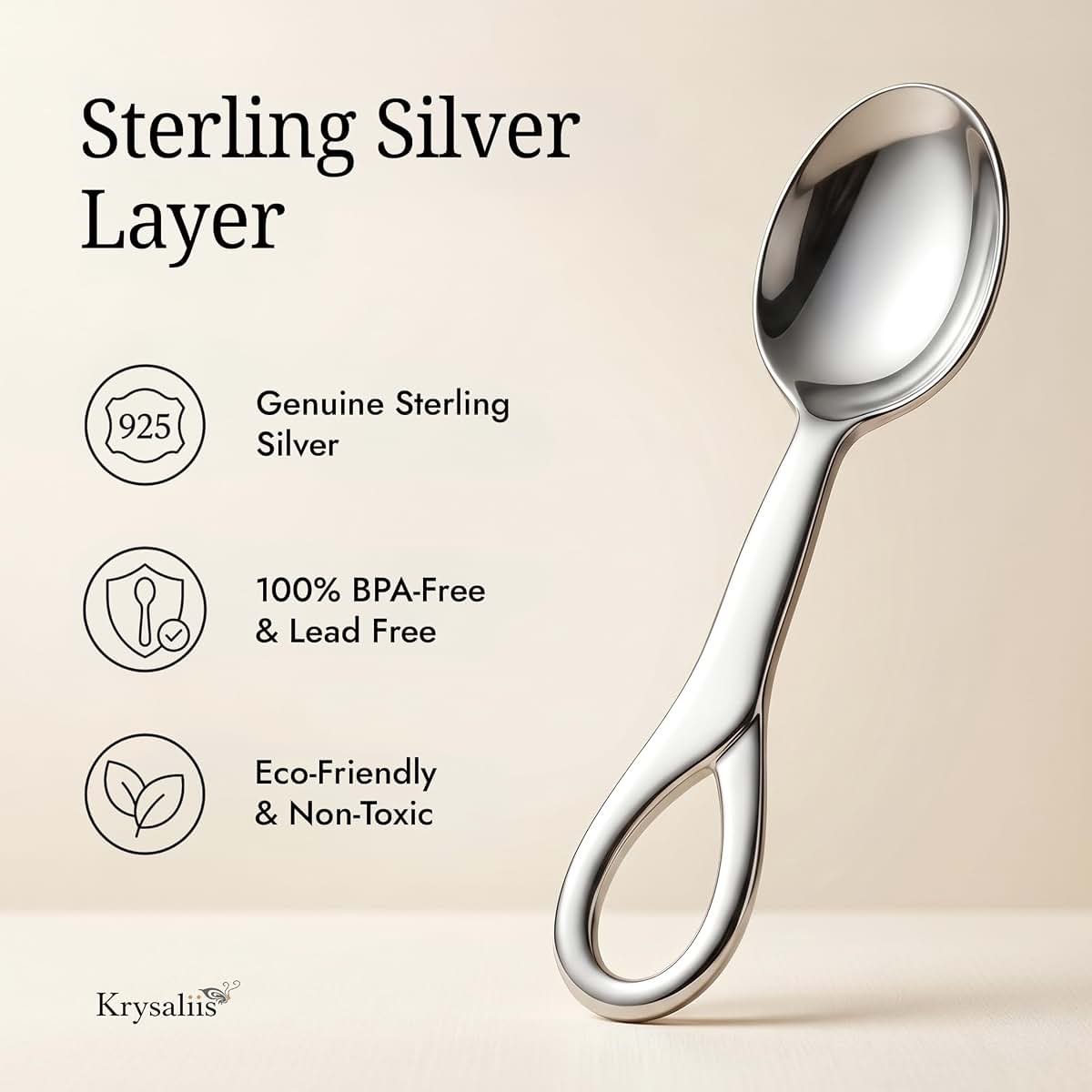 Krysaliis Sophie Feeding Spoon Sterling Silver Layer Utensils for Food (photo 4)