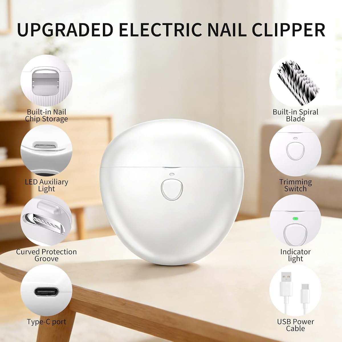 Electric Fingernail Trimmer for Baby and Seniors with Debris Storage