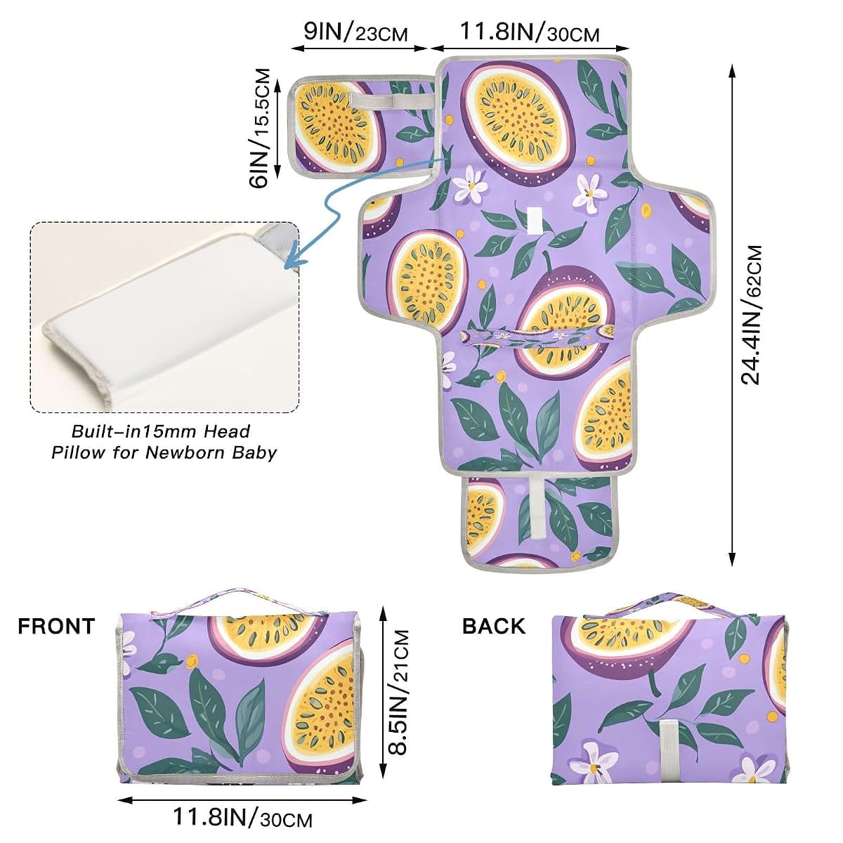 Waterproof Portable Diaper Changing Pad with Built-In Pillow