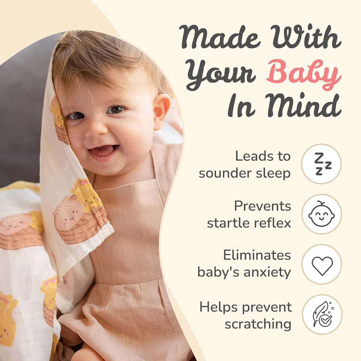 Wee Bean Swaddle Muslin Blanket for Baby (Dim Sum)