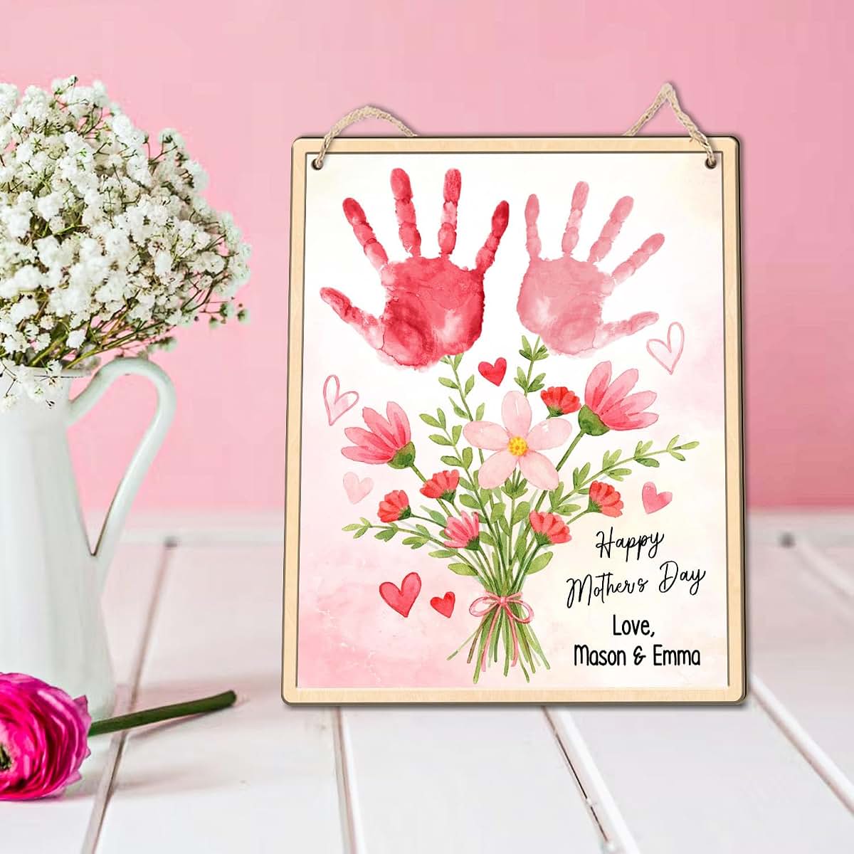 BabyOneStop Pink Floral Bouquet DIY Baby Handprint Craft Sign
