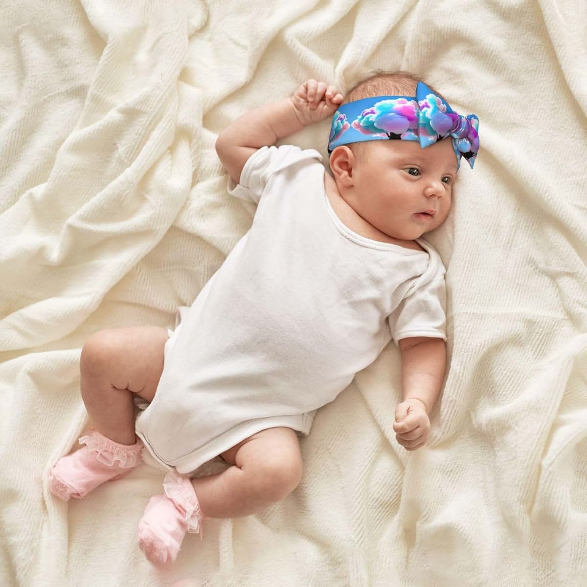 MJHKXLJ Cotton Candy Picture Baby Bow Headband Stretchy and Soft (photo 4)