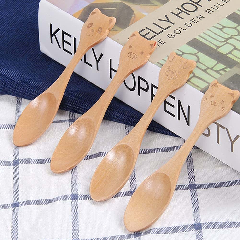 brandname Lanebudd Cartoon Cute Pattern Wooden Spoon Pig Dog Cat Panda Animal Pattern Spoon Personalized Childrens (photo 4)