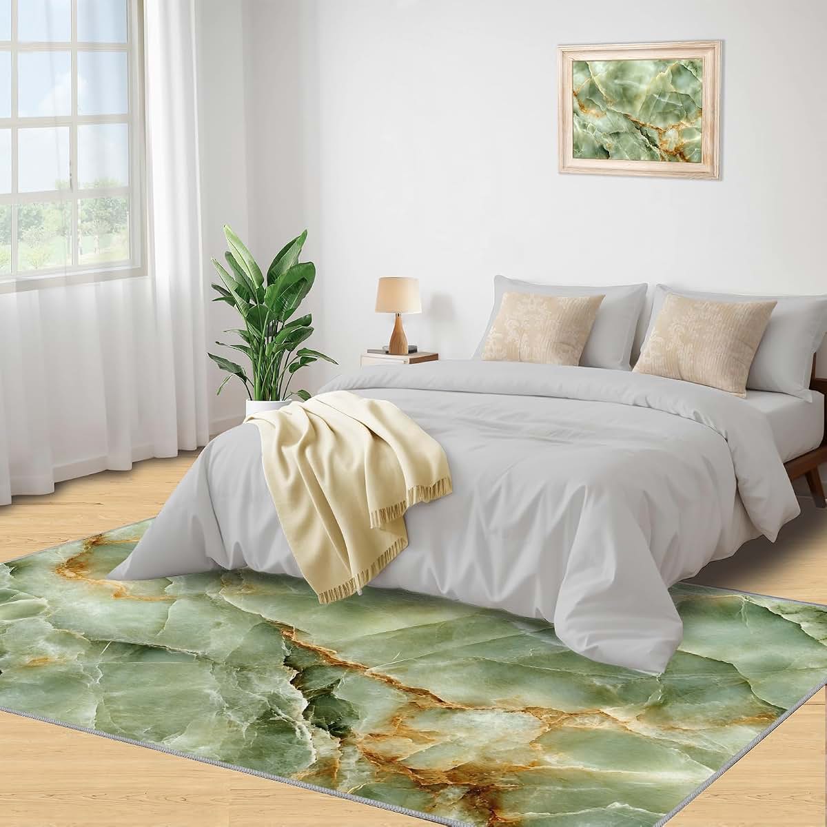 HYGIUID Modern Luxury Marble Area Rugs 4x5 - Stone Textured Marbling Rug for Entryway, Abstract Green Marble Washable