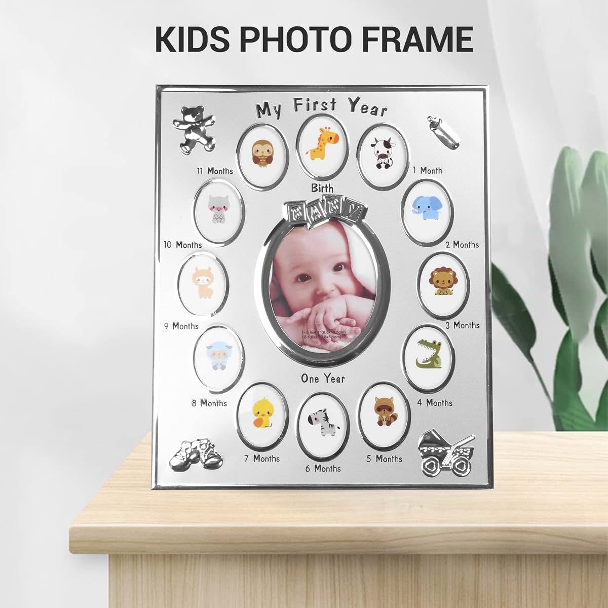Kqcibz My First Year Baby Photo Frame, Silver Rectangular 12-Month Picture Display (photo 4)