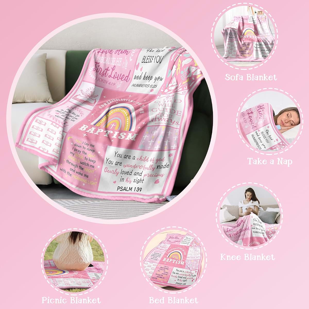 Kesidilo Baptismal Blanket for Girls | Pink Christening Gift Wrap