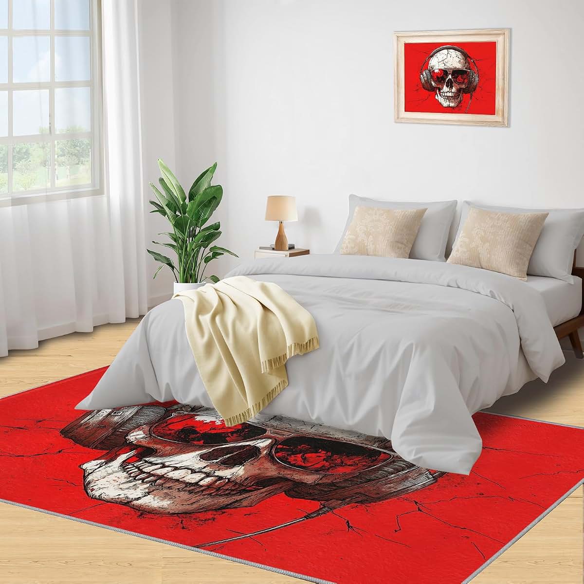 HYGIUID Skull Area Rug Low Pile Microfiber Playroom Carpet 4x5ft