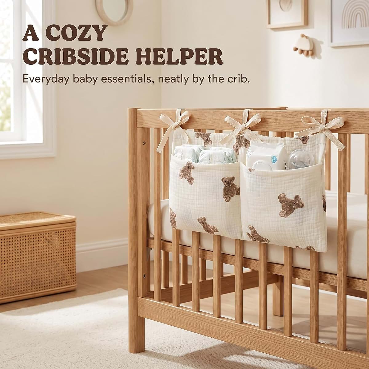Little Bear White Bedside Hanging Organizer for Crib and Nursery