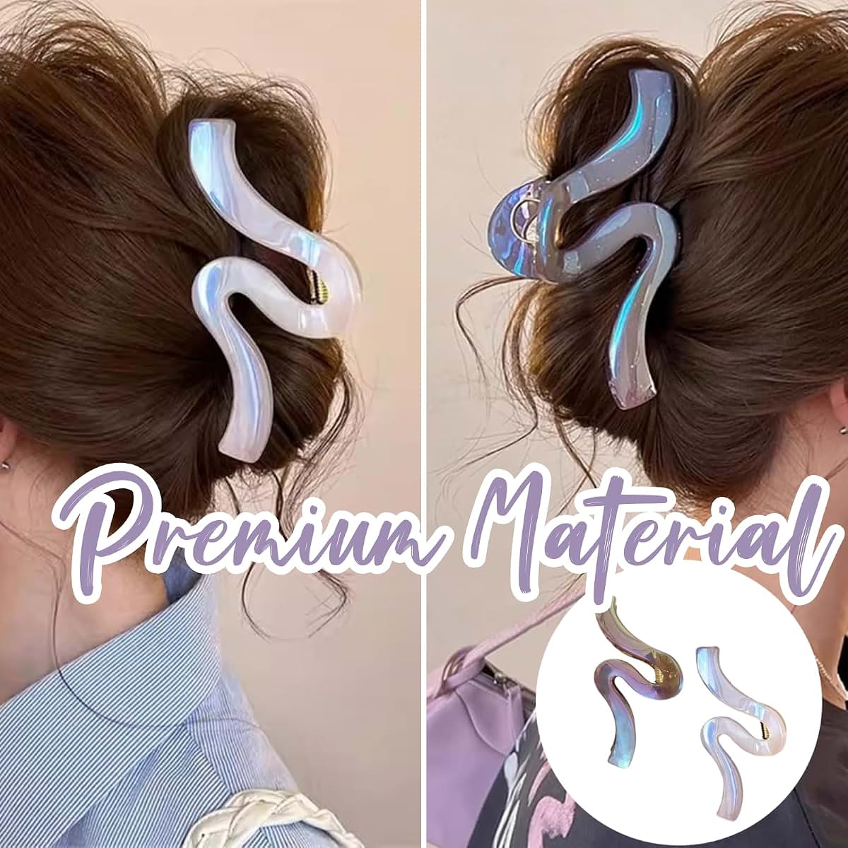 Vubbkdi 2 PCS Glitter Hair Claw, Wavy Hair Clip Accessory