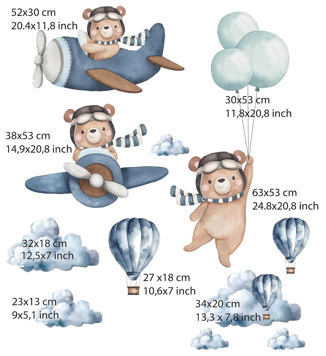 Art In Colors Bear & Airplanes Wall Stickers For Kids Nursery