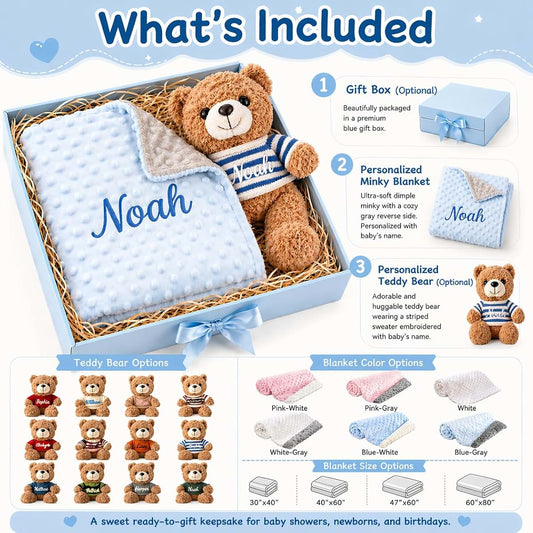 Duckbe Personalized Baby Blanket With Bear Set