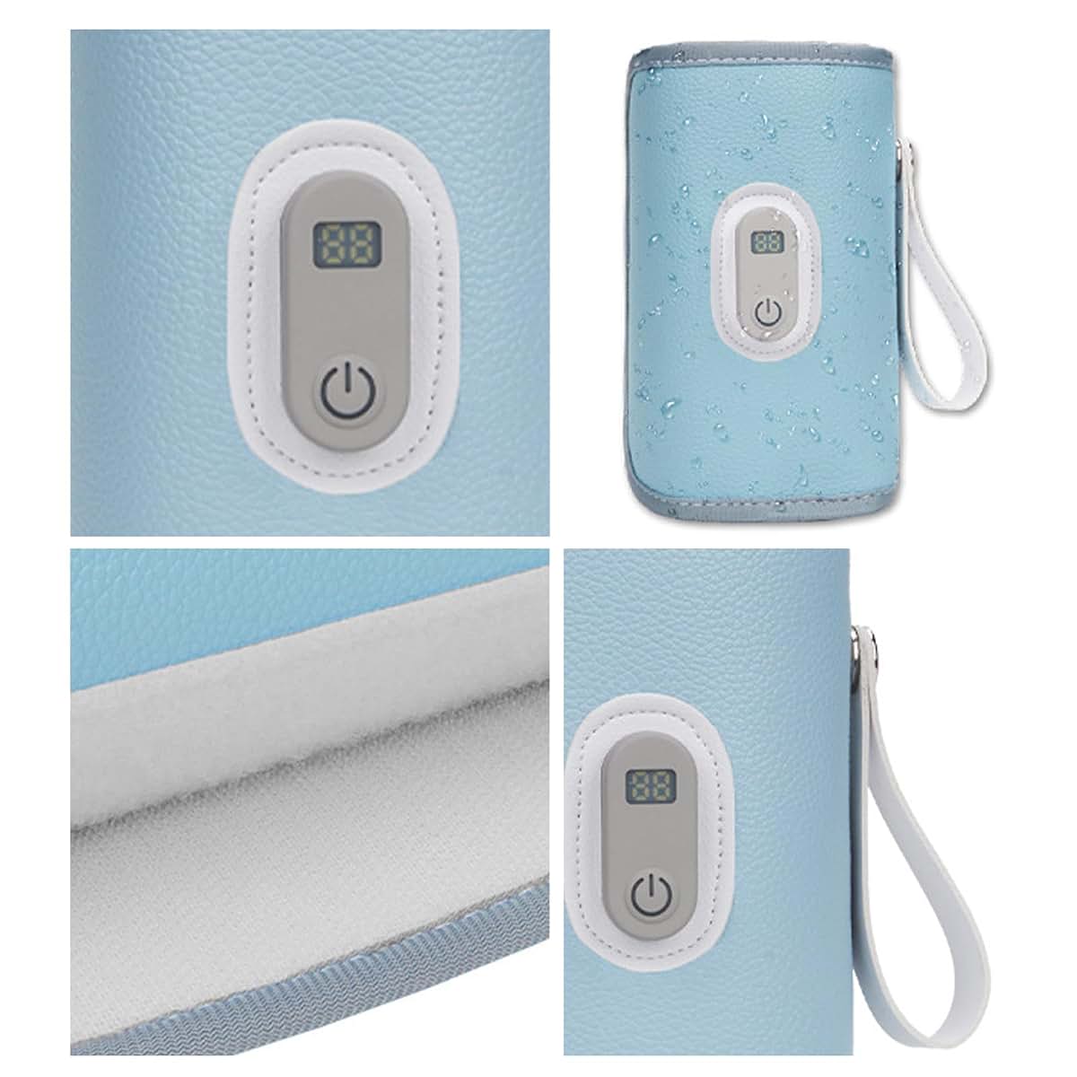 BabyOneStop Bottle Warmer with Smart Adjustable Warming, 8x14cm USB Portable Breast Milk Heater, Insulated Thermo Cover