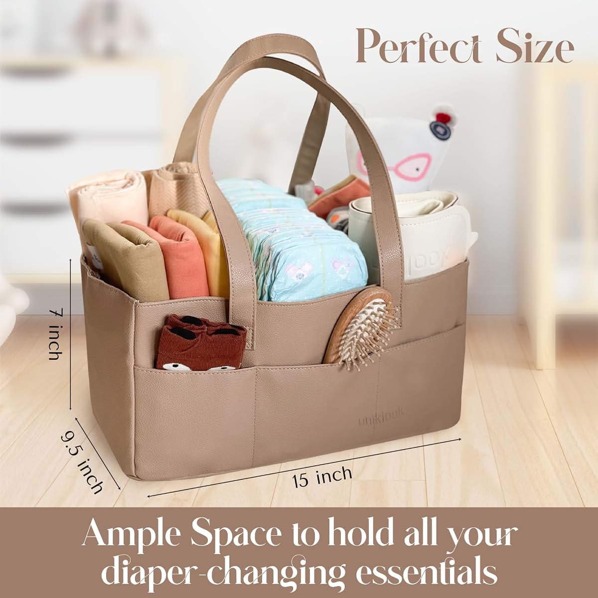 Uniklook Baby Diaper Caddy, Vegan Leather Nursery Storage Organizer with 5 Compartments
